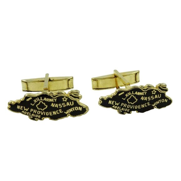 Bahamas Cufflinks Black Enamel Vintage Cuff Links - Picture 1 of 3